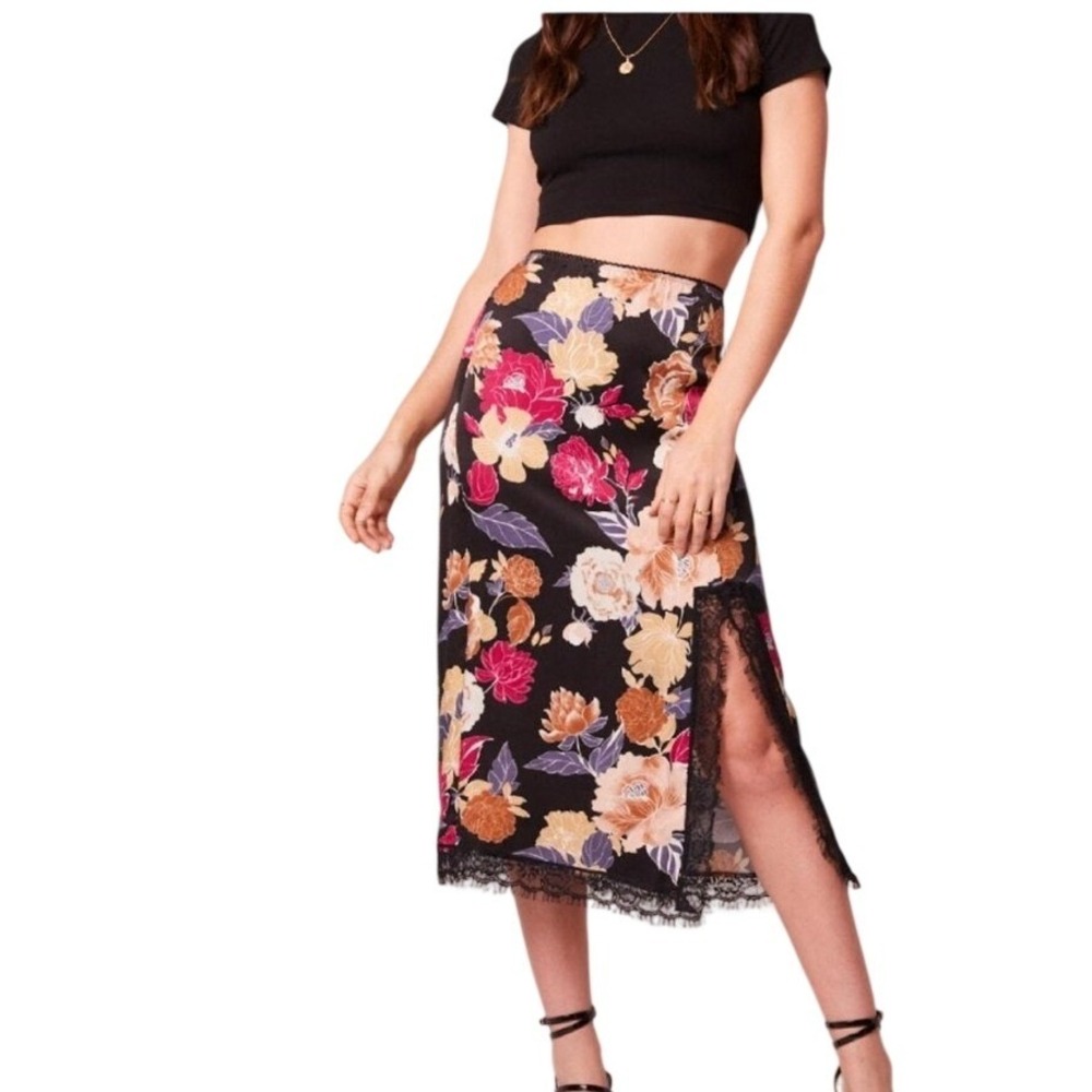Band of the Free NEW Lilou Floral Lace Midi Skirt Black Berry WNF60805 ‎ M sexy
